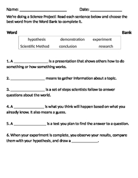 parts of an experiment worksheet