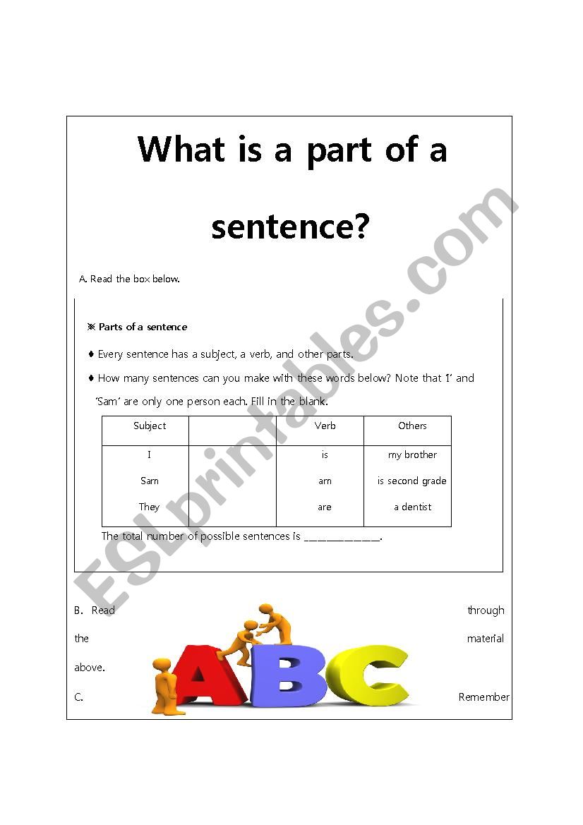 parts of a sentence - ESL worksheet by gradieu