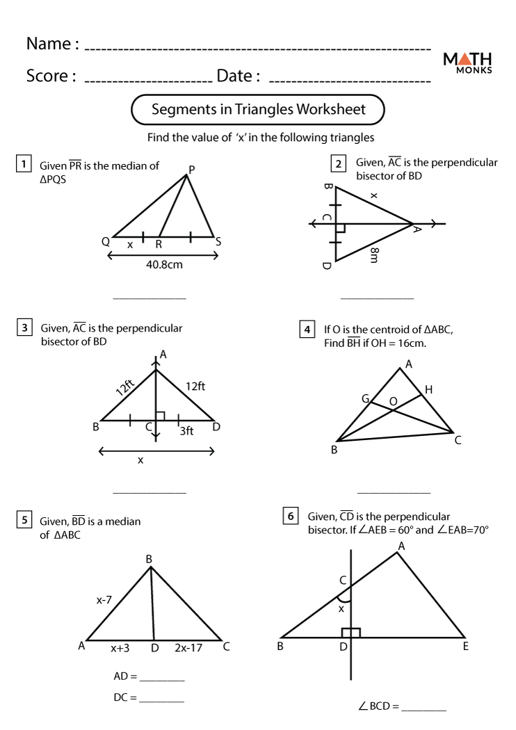 parts of special triangles worksheet
