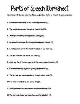 Identifying Parts of Speech Worksheets | Parts of speech ...