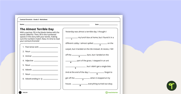 parts of speech worksheet 3rd grade