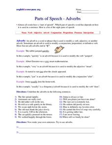 Parts of Speech: Adverbs Worksheet for 3rd - 5th Grade | Lesson Planet