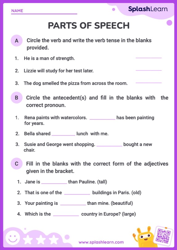 parts of speech worksheet 5th grade