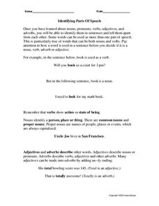 parts of speech worksheet 8th grade