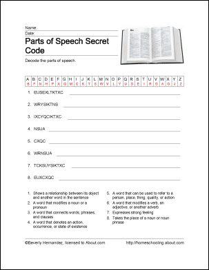 parts of speech worksheet answers