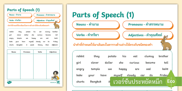 parts of speech worksheet answers