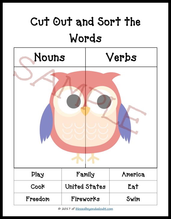 parts of speech worksheet for 2nd