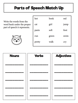 parts of speech worksheet for 2nd