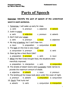 parts of speech worksheet pdf
