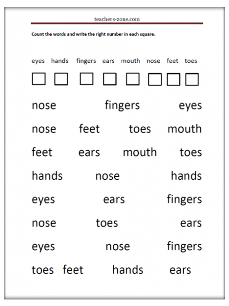 parts of the body worksheet