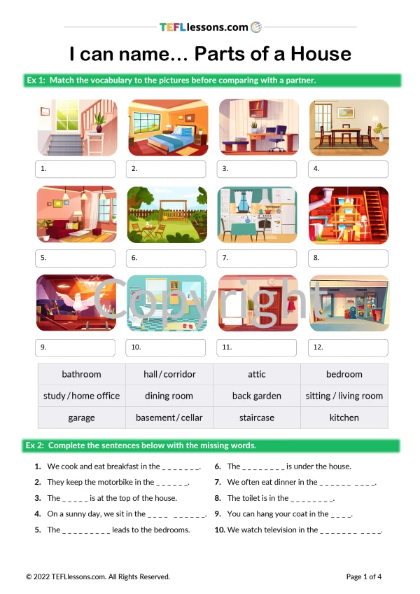 parts of the house worksheet