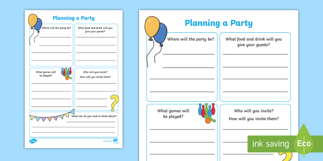 Party Planning Template PDF Worksheet - Parents - Twinkl