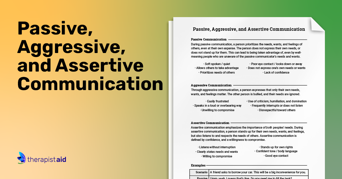 Passive, Aggressive, and Assertive Communication | Worksheet ...