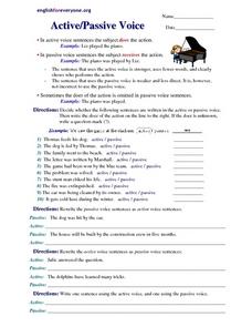Active/Passive Voice Worksheet for 5th - 8th Grade | Lesson Planet