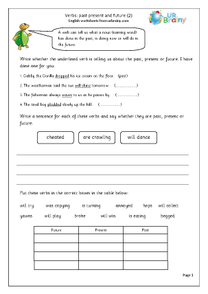 Verbs: past, present and future (1) - Word Classes by URBrainy.com