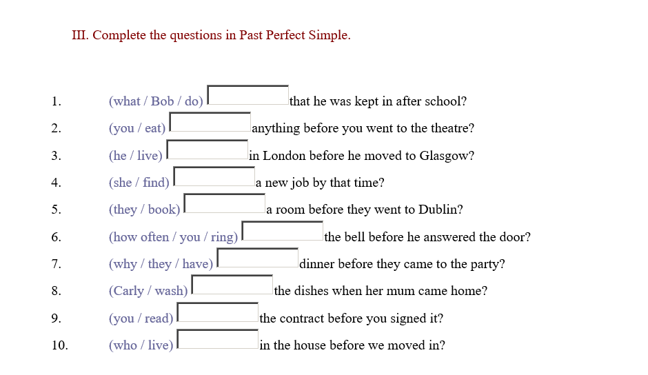 past perfect tense worksheet