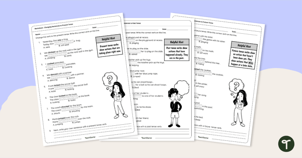 Writing Sentences in Past, Present, and Future Tense Worksheets ...