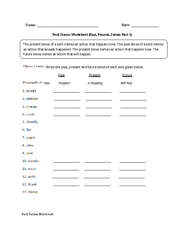 past present future tense worksheet