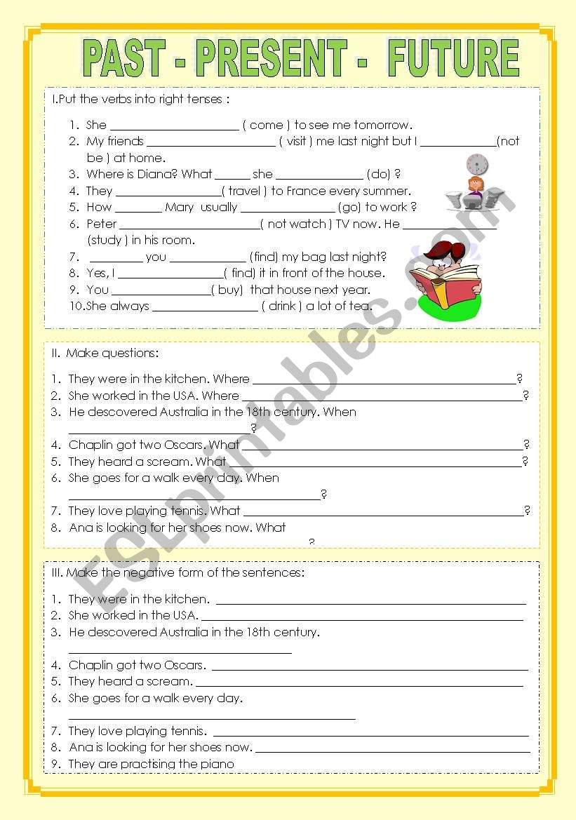 PresentPastFuture ESL worksheet by Bare Worksheets Library