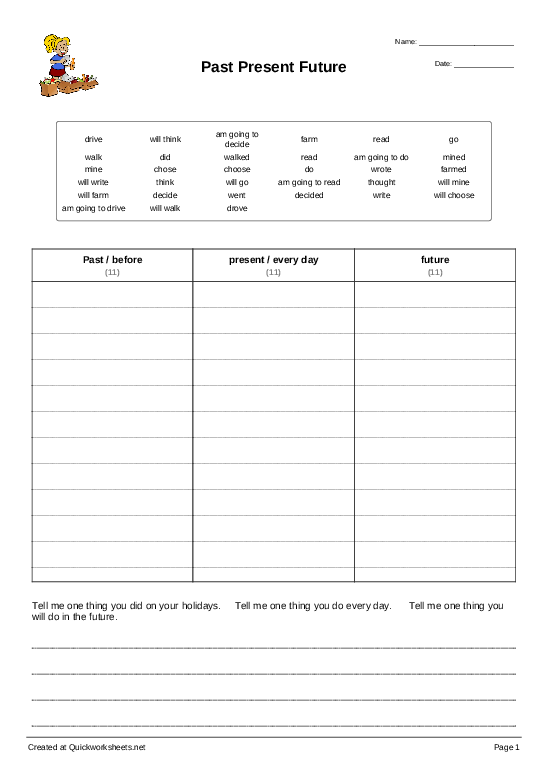Past Present Future - Sort into Categories Worksheet - Quickworksheets