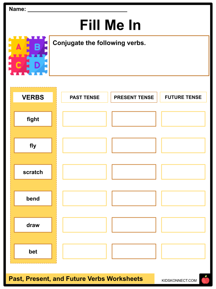 Past, Present &  Future Verbs Facts &  Worksheets For Kids