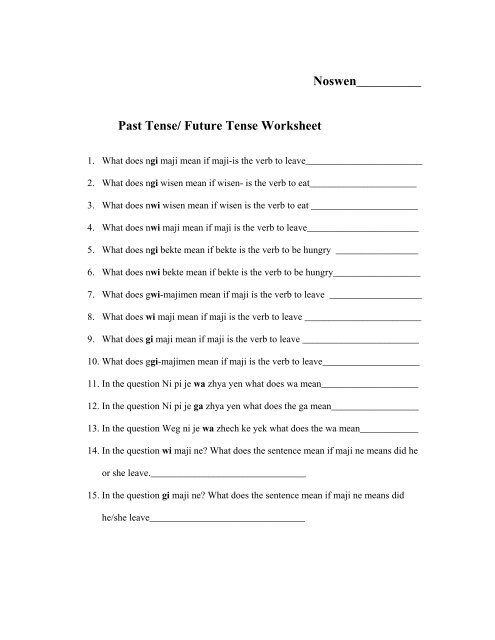 Past and Future Tense Worksheet