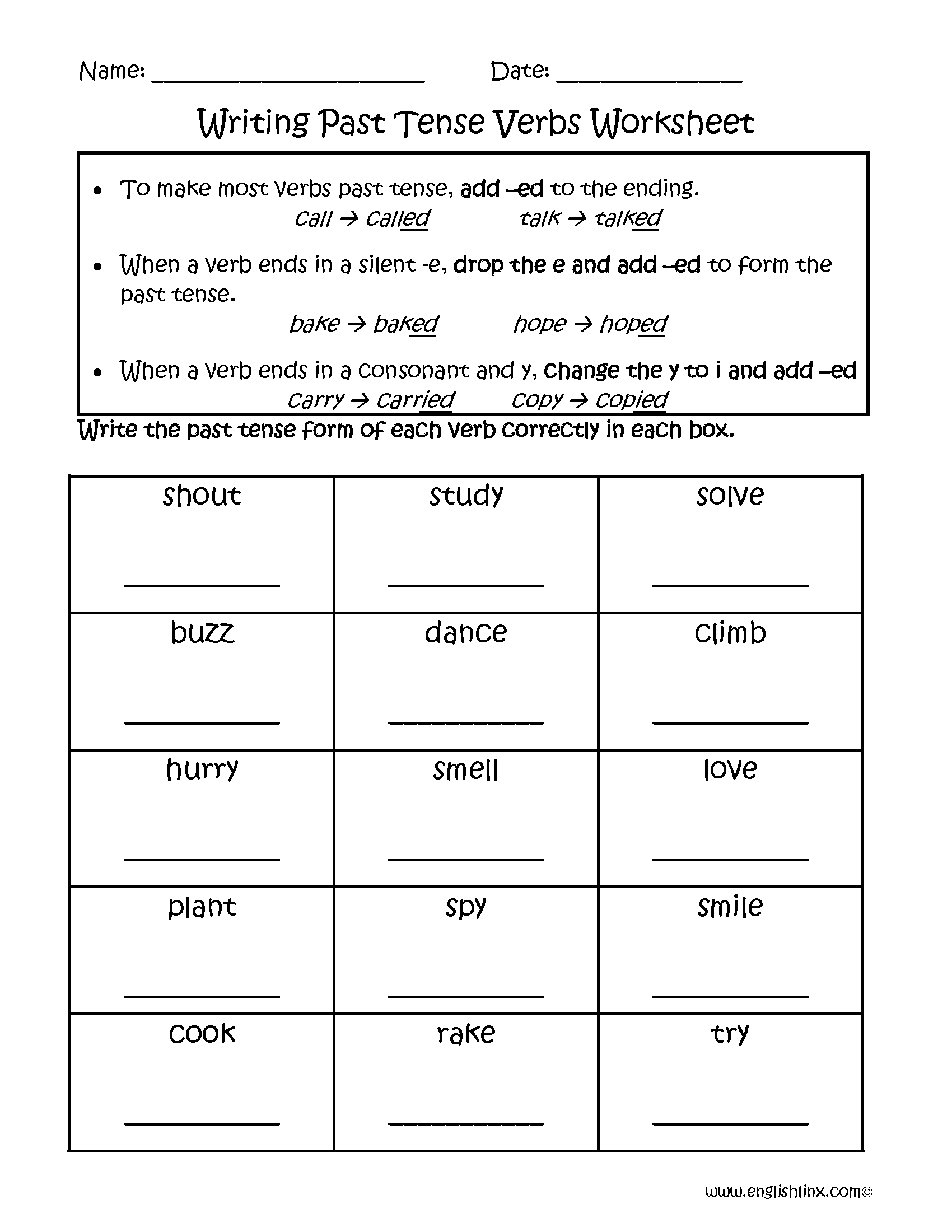 past tense verbs worksheet for 3rd grade