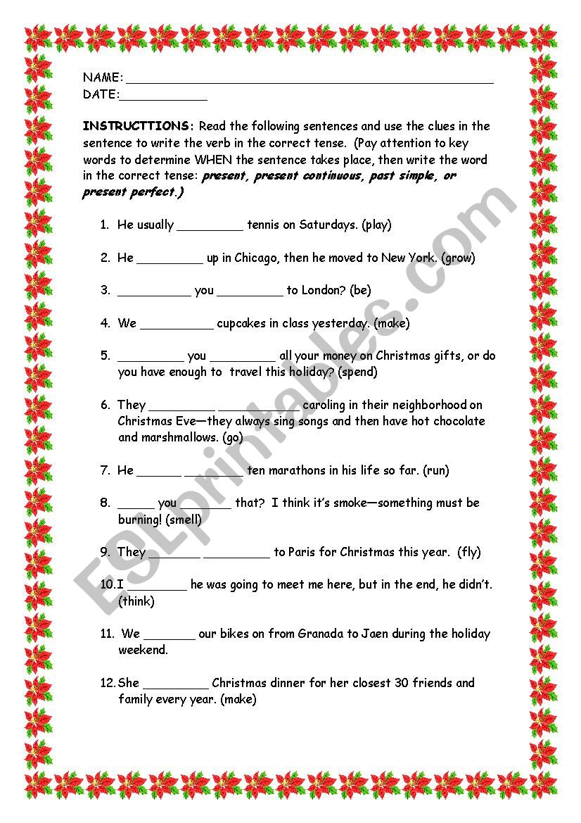 TRINITY GRADE 3 : TEST OR REVISION TENSES PRESENT AND PAST SIMPLE ...