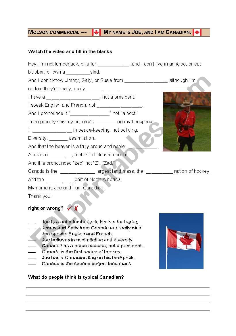 patriotism and pride - Canadian Molson commercial - ESL worksheet ...