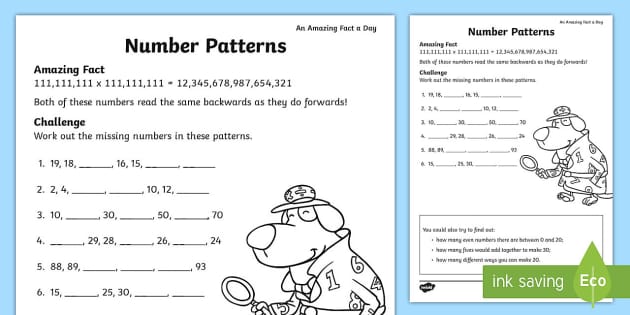 KS1 - Primary Resources - Number Patterns Worksheet - Twinkl
