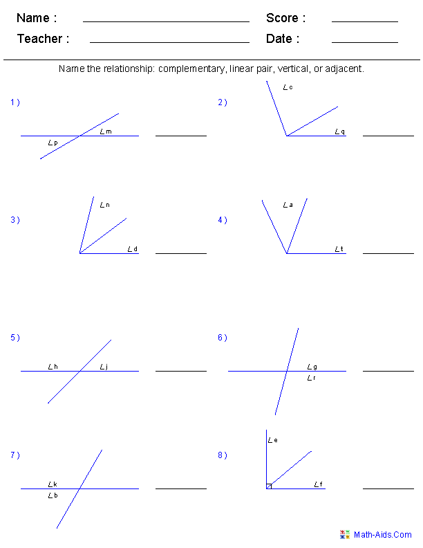 Geometry Worksheets | Angles Worksheets