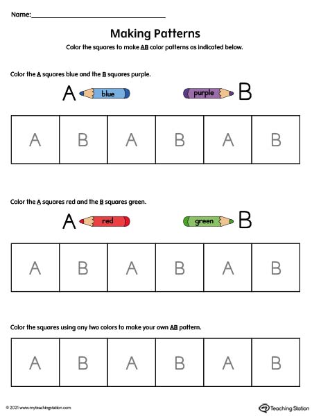 Kindergarten Patterns Printable Worksheets | MyTeachingStation.com