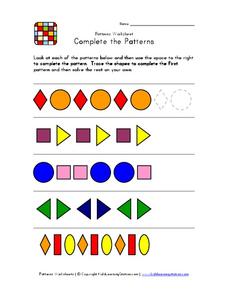 Complete the Patterns Worksheet for Kindergarten - 2nd Grade ...