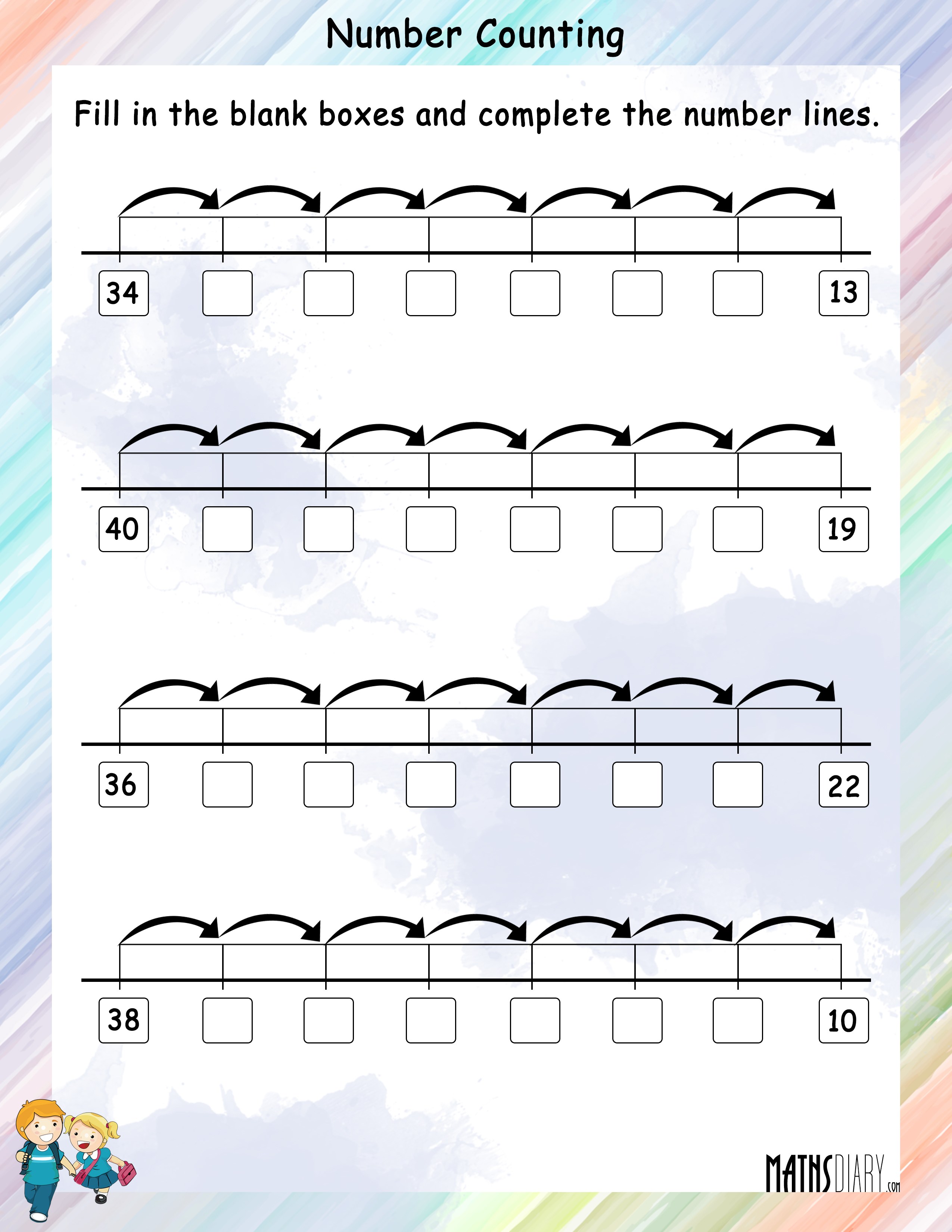 Number Pattern on a Number Line - Math Worksheets - MathsDiary.com