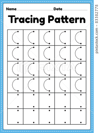 Tracing pattern left curve lines worksheet for... - Stock ...