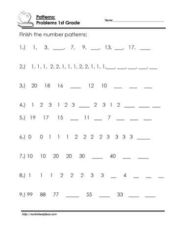 pattern math worksheet 1st
