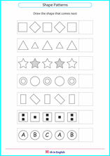 Grade 1 shape Sequences &amp; Patterns math school worksheets for ...