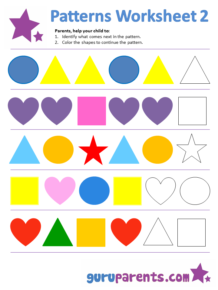 pattern math worksheet preschool