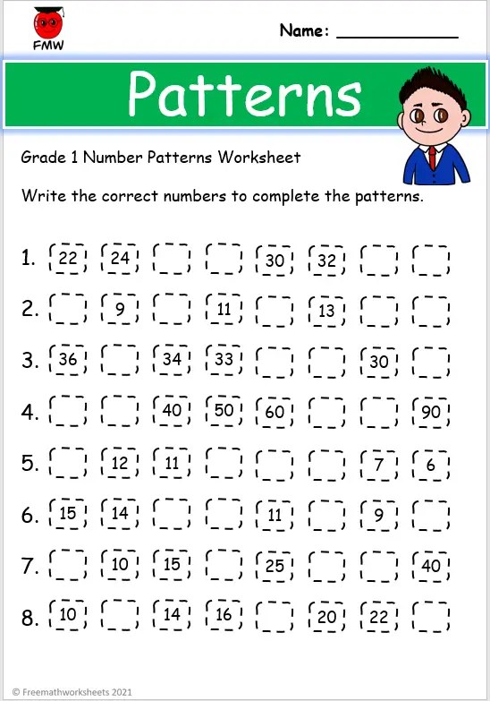 Grade 1 Number Patterns Worksheets | Printables | Free Worksheets