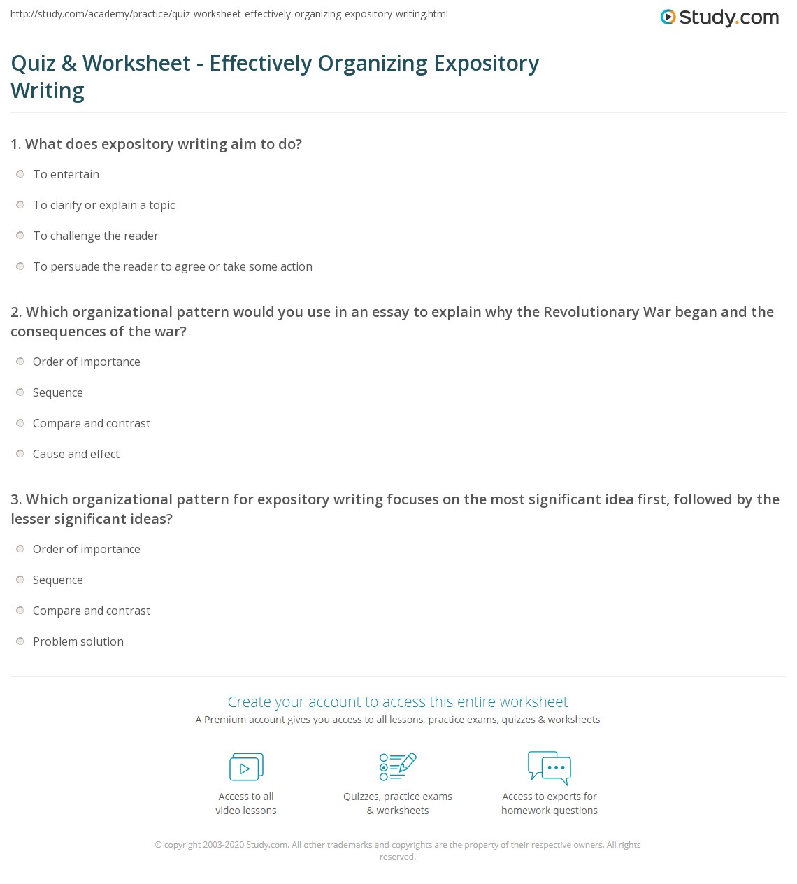 pattern of organization worksheet