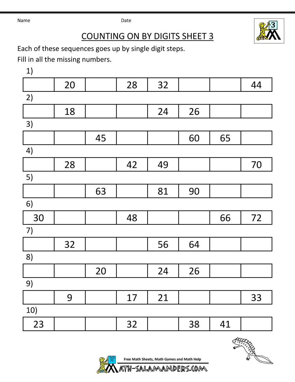 Counting on and back Worksheets 3rd Grade