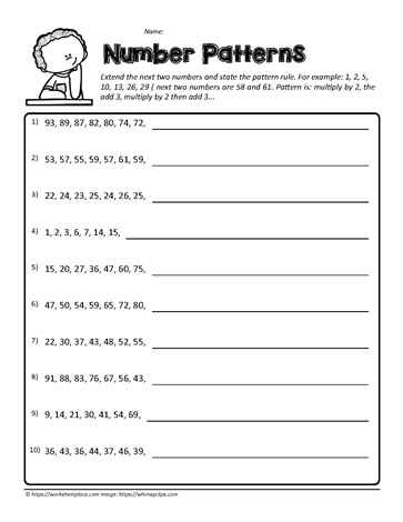 Number Pattern Worksheets