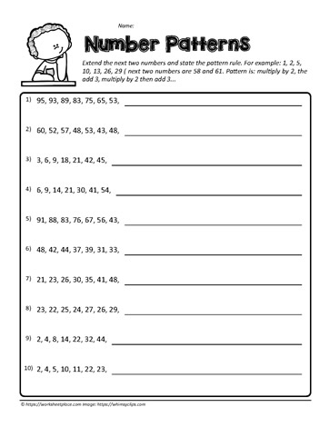 Number Pattern Worksheets