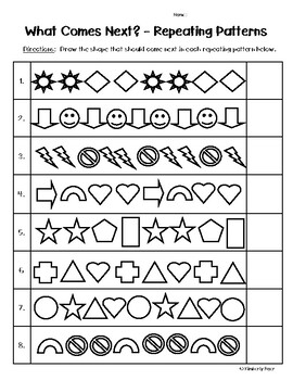 Repeating Patterns - What Comes Next? Worksheet by 4 Little Baers