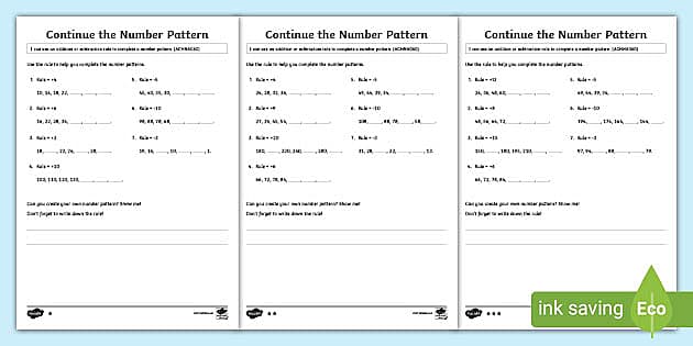 Number Pattern Recognition Worksheets - Maths (teacher made)
