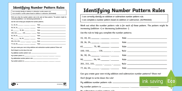 Identifying the Number Pattern Rule Differentiated Worksheets