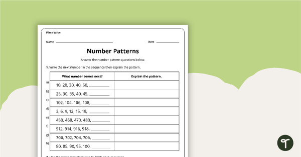 Number Patterns Worksheets | Teach Starter - Worksheets Library
