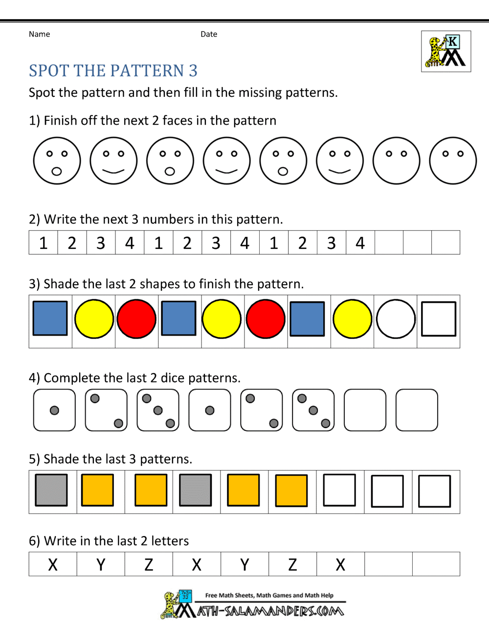 pattern sequence worksheet