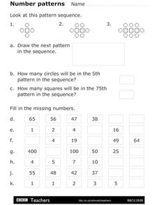 Number Patterns Worksheet for 3rd - 4th Grade | Lesson Planet