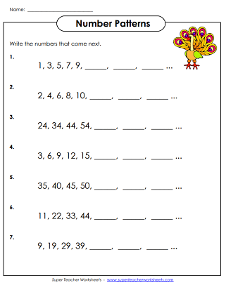 Number Pattern Worksheets